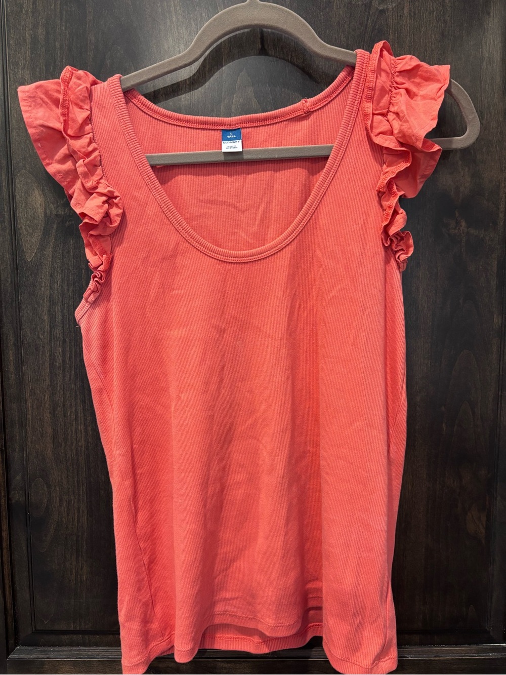 Old Navy Coral Ruffle Shoulder Tank Top